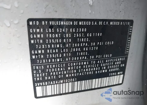 2018 Volkswagen Tiguan 2.0T Sel Premium from USA, damaged, VIN 3VV5B7AX4JM102051